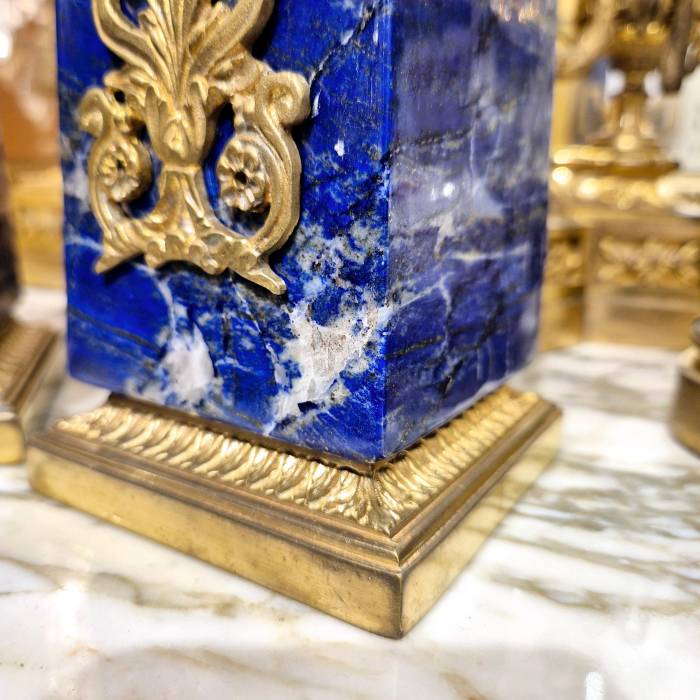 Lapis lazuli obelisks mounted on a gilded bronze base, 19th century