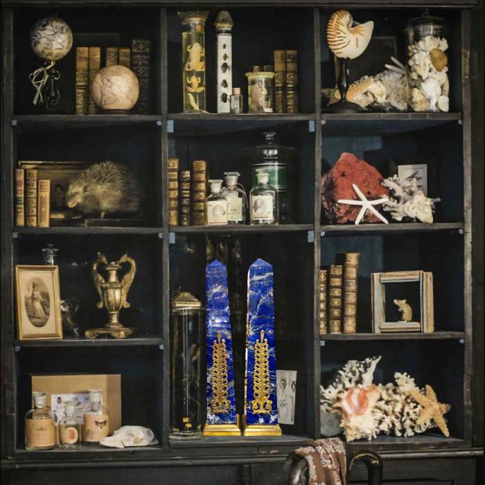 Lapis lazuli obelisks mounted on a gilded bronze base, 19th century