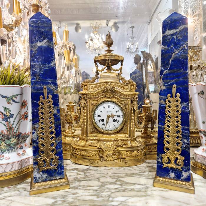 Lapis lazuli obelisks mounted on a gilded bronze base, 19th century