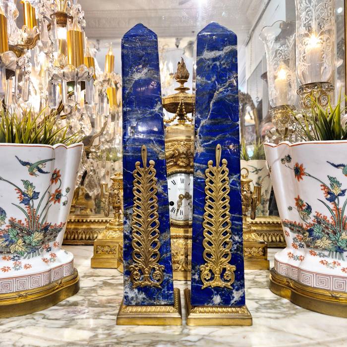 Lapis lazuli obelisks mounted on a gilded bronze base, 19th century