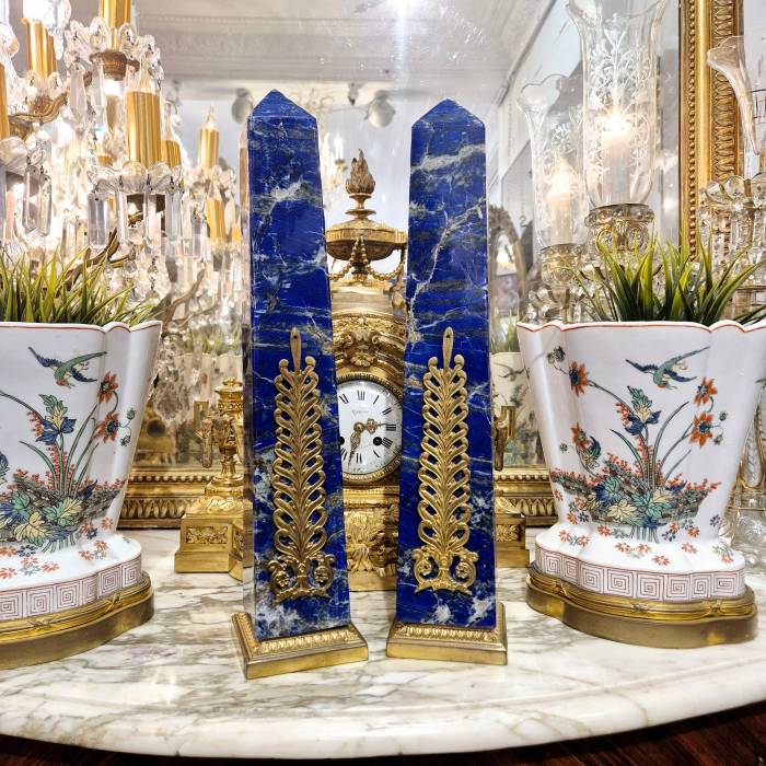 Lapis lazuli obelisks mounted on a gilded bronze base, 19th century