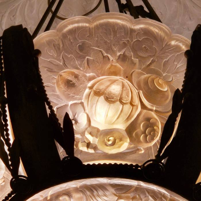 Rare And Large Glass Plaque Chandelier, Val Saint Lambert, Art Deco Period, 1930