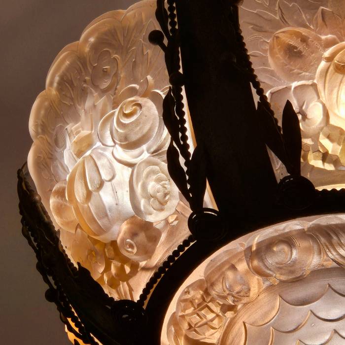 Rare And Large Glass Plaque Chandelier, Val Saint Lambert, Art Deco Period, 1930