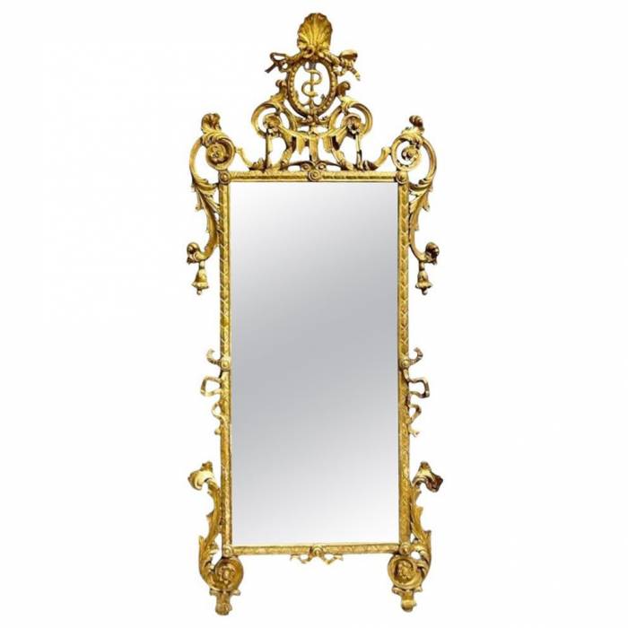 Rare 18th century gilded wood mirror, Italy
