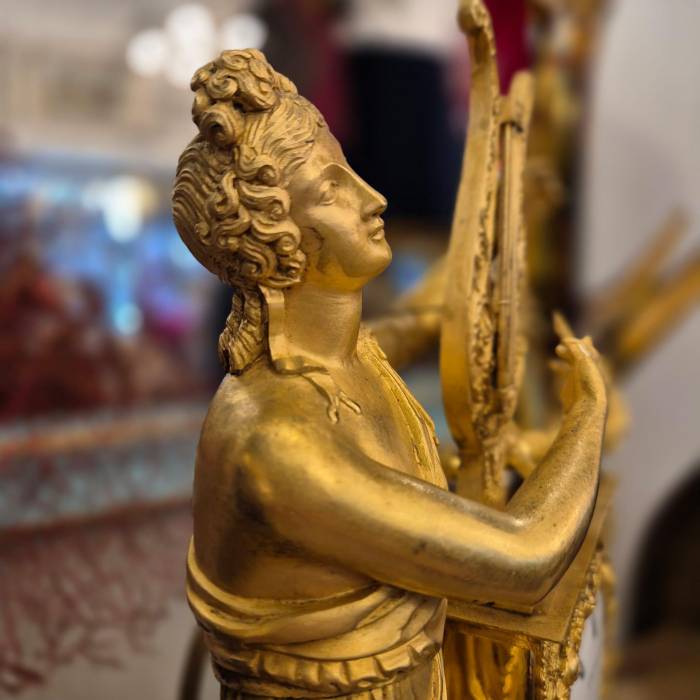 19th Century French Empire Clock in Gilt Bronze, Signed Grandvoinnet