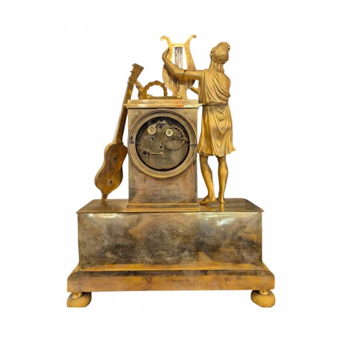 19th Century French Empire Clock in Gilt Bronze, Signed Grandvoinnet