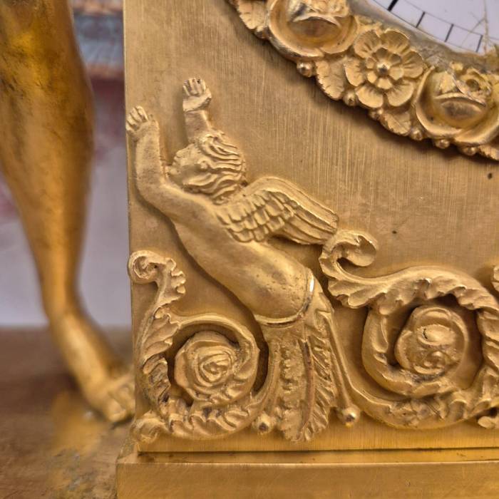 19th Century French Empire Clock in Gilt Bronze, Signed Grandvoinnet