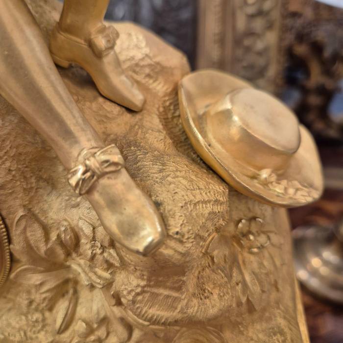 19th Century Charles X Clock with a Statue of a Romantic Young Nobleman.