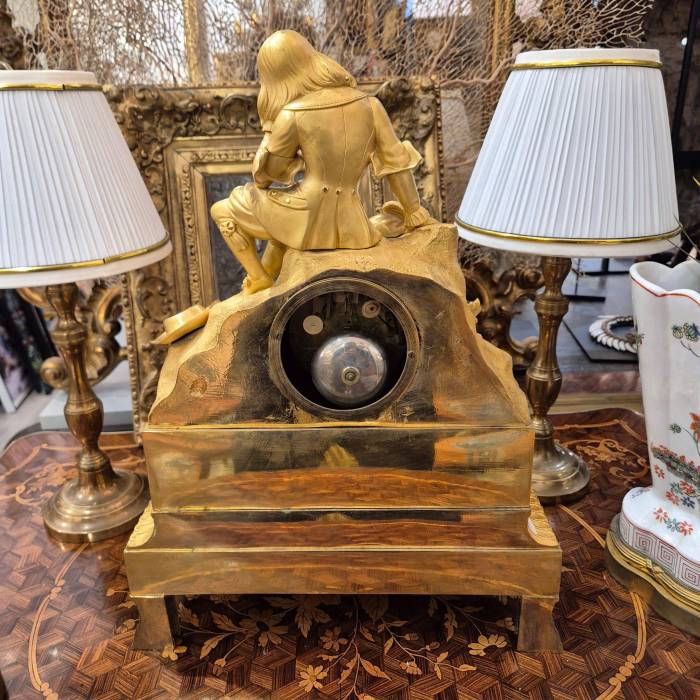 19th Century Charles X Clock with a Statue of a Romantic Young Nobleman.