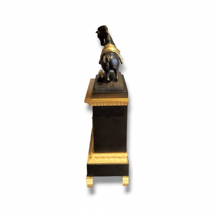 Empire Clock in representing a Horse and a Dog in Gilt Bronze, 19th Century