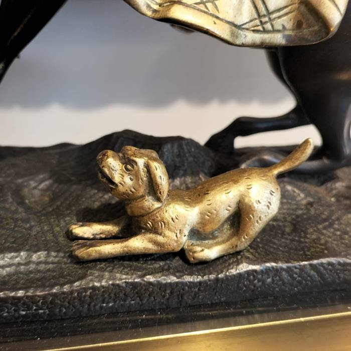 Empire Clock in representing a Horse and a Dog in Gilt Bronze, 19th Century