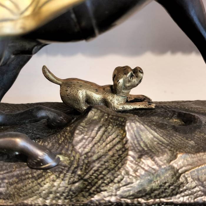 Empire Clock in representing a Horse and a Dog in Gilt Bronze, 19th Century