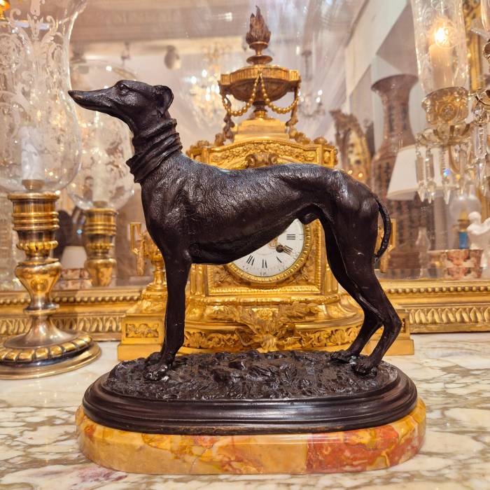 19th Century Statue of a Greyhound in Bronze, in the Style of Pierre-Jules Mêne