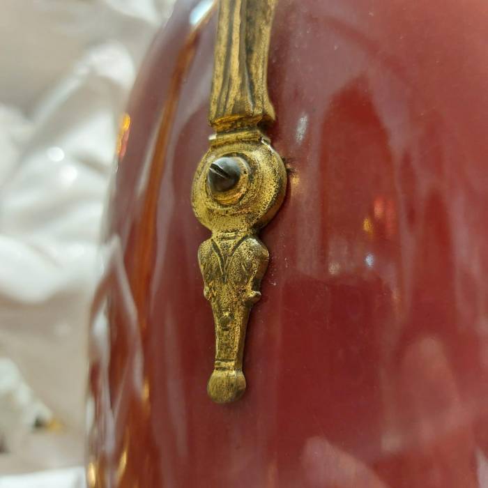 Pair of 19th Century Classical-Style Red Vases with Accents in Gilt Bronze