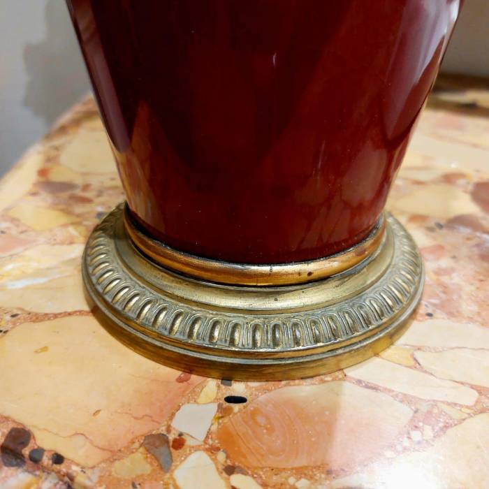 Pair of 19th Century Classical-Style Red Vases with Accents in Gilt Bronze