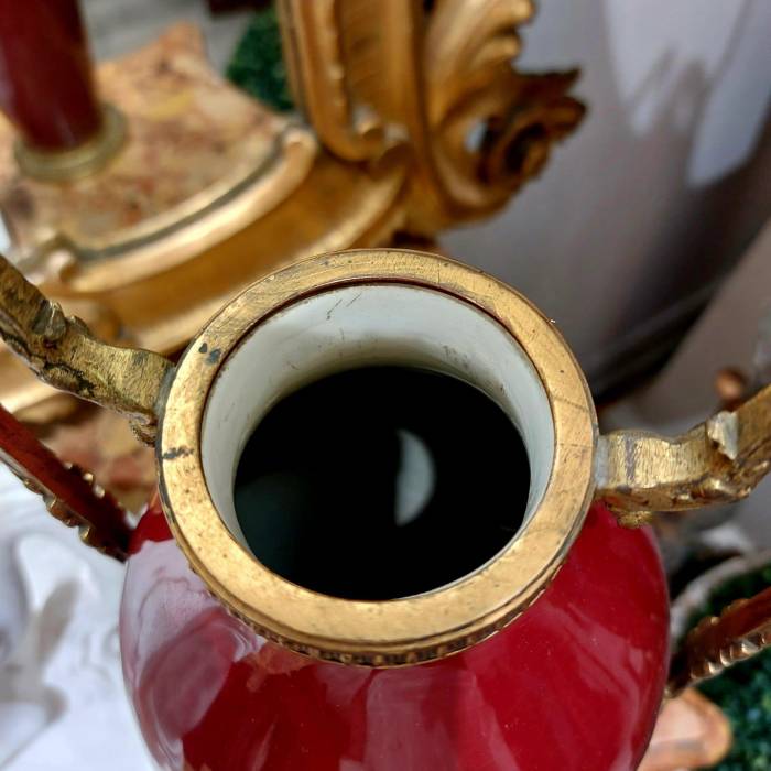 Pair of 19th Century Classical-Style Red Vases with Accents in Gilt Bronze