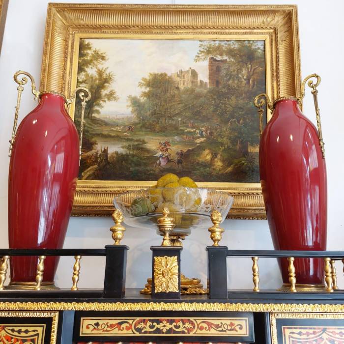 Pair of 19th Century Classical-Style Red Vases with Accents in Gilt Bronze