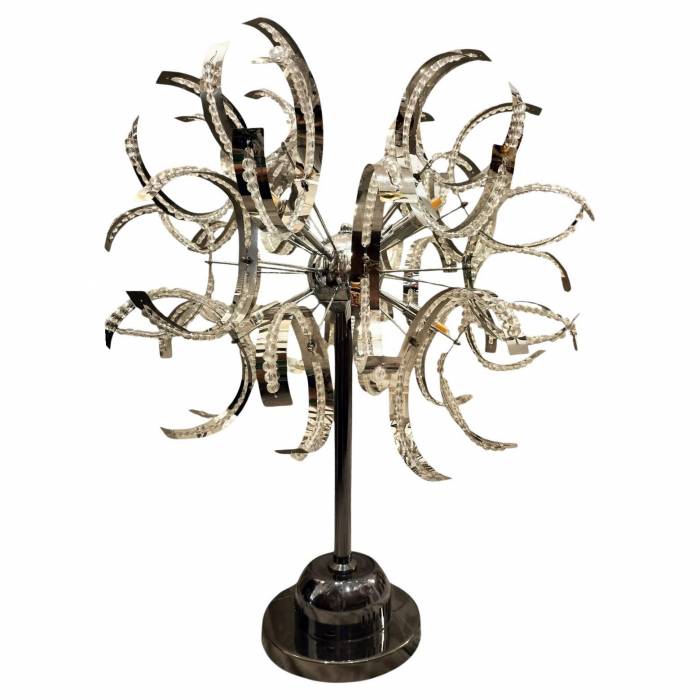 Big Mid-Century Modern Lamp in Chrome Metal and Glass, 1970s