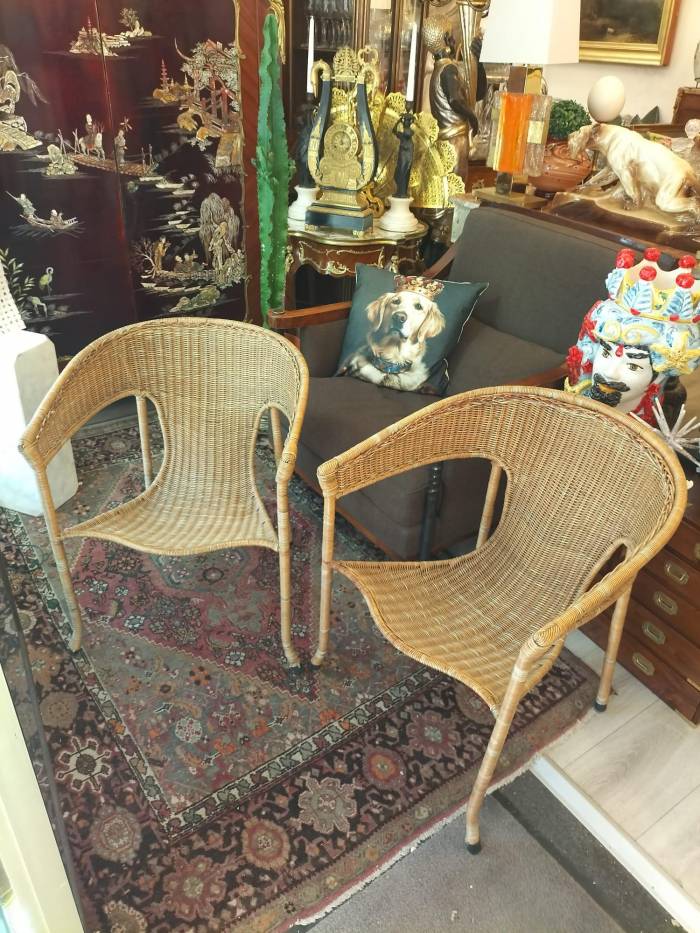Mid-Century Modern Pair of Wicker Armchairs by Francis Mair