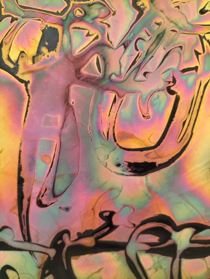 Flame Colored Copper Painting by Arthur UNGER. Signed.
