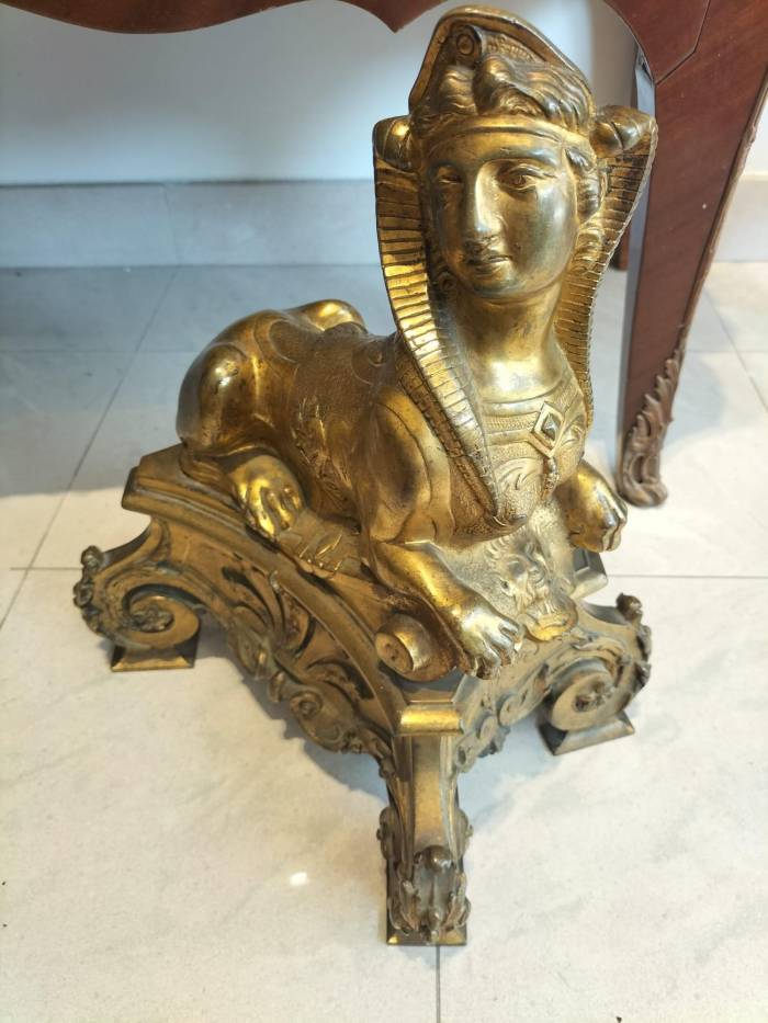 Pair of 19th Century Gilt Bronze Fire Dogs in the Ancient Egyptian Style