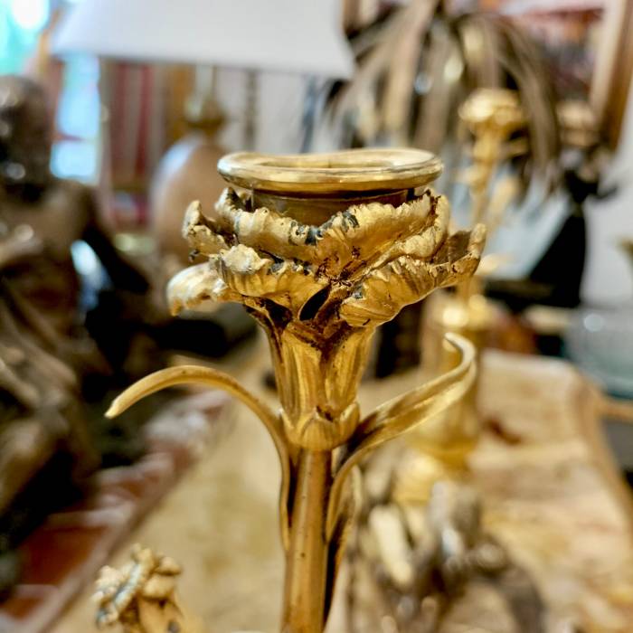 Pair of Gilded Candlesticks with Floral Pattern from Louis XVI (1774-1792)