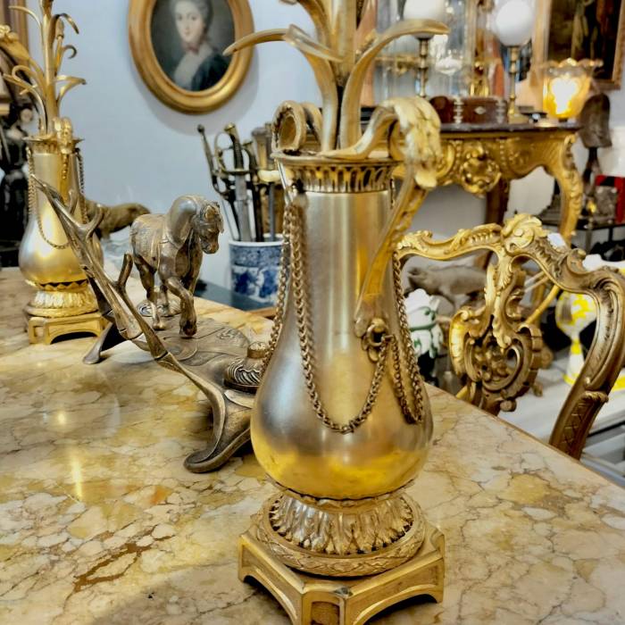 Pair of Gilded Candlesticks with Floral Pattern from Louis XVI (1774-1792)