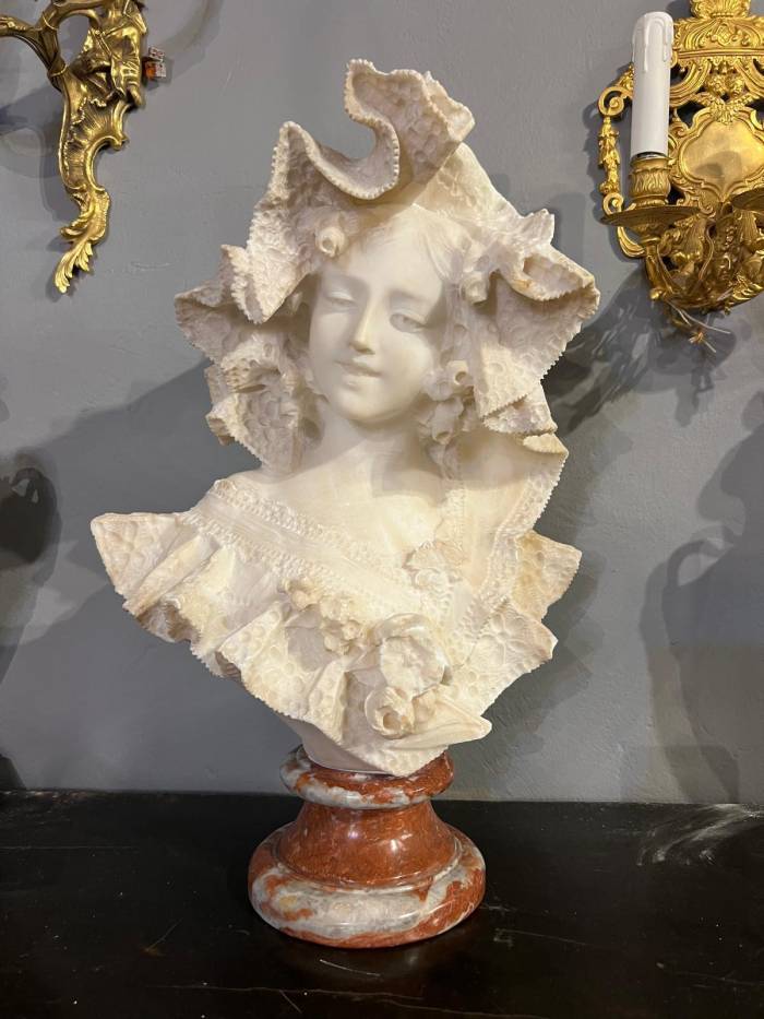 19th Century Bust of a Young Lady in White Marble by Flli Romanelli