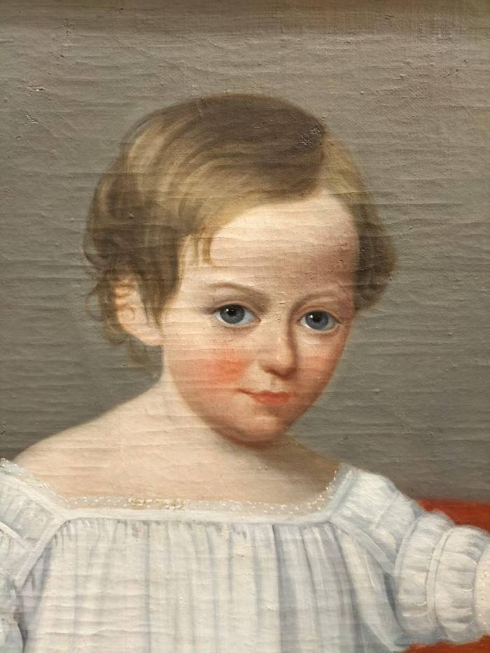 18th Century Oil Painting of Child with Tambourine Walking on a Panthera