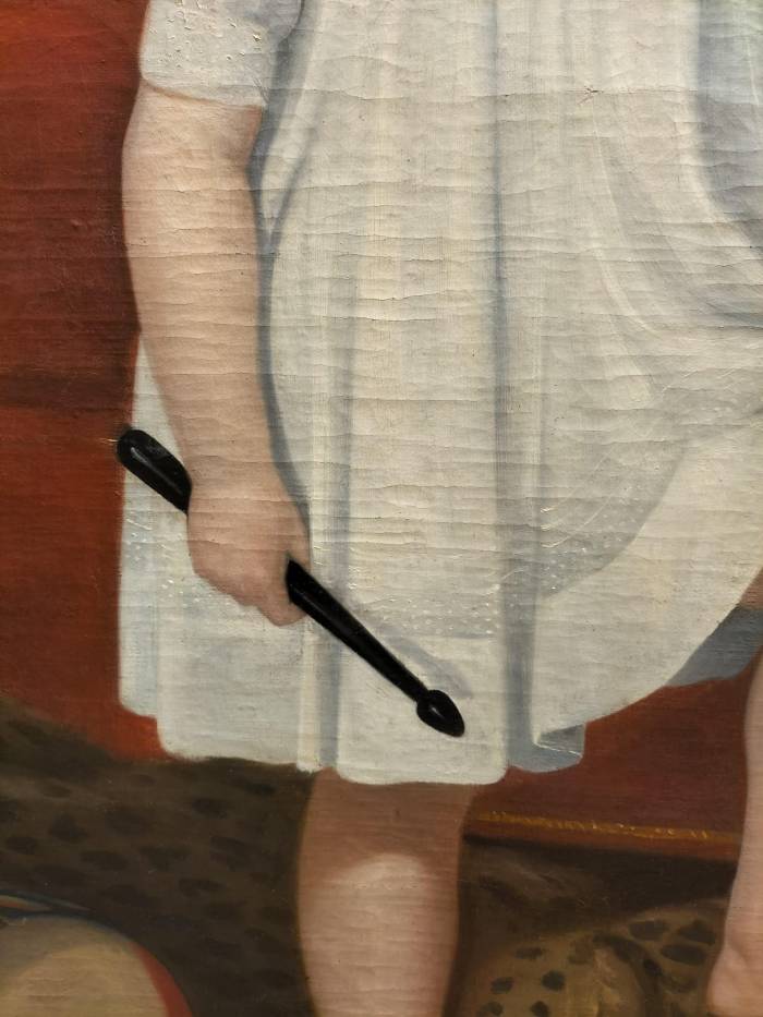 18th Century Oil Painting of Child with Tambourine Walking on a Panthera