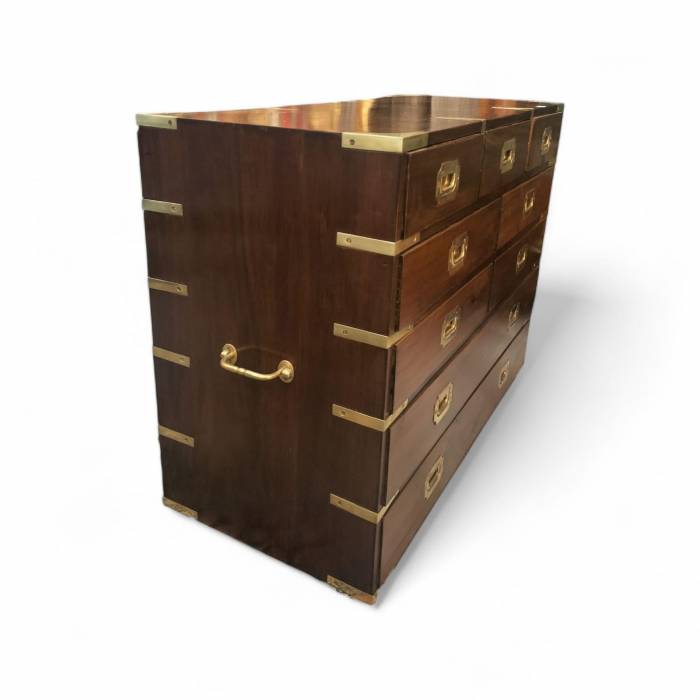 19th Century English Campaign Marine Chest of Drawers in Mahogany
