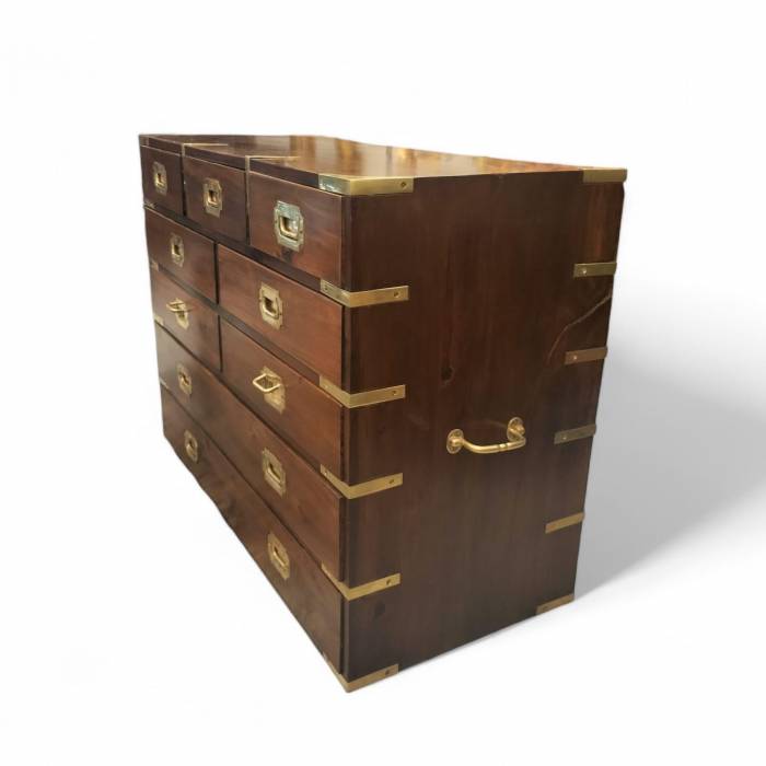19th Century English Campaign Marine Chest of Drawers in Mahogany