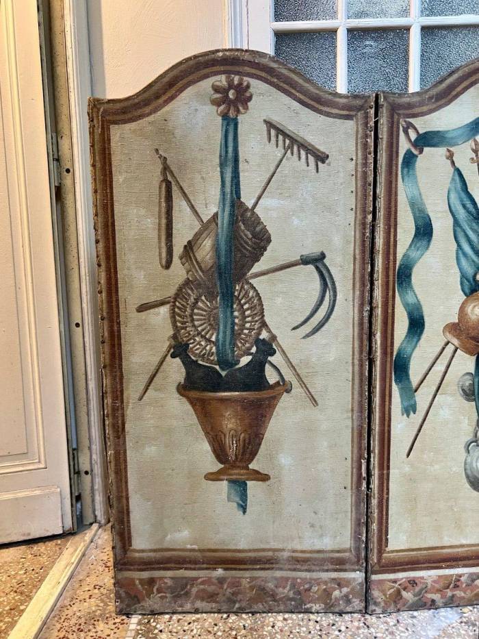 18th Century French Antique Paravent Screen with Three Leaves