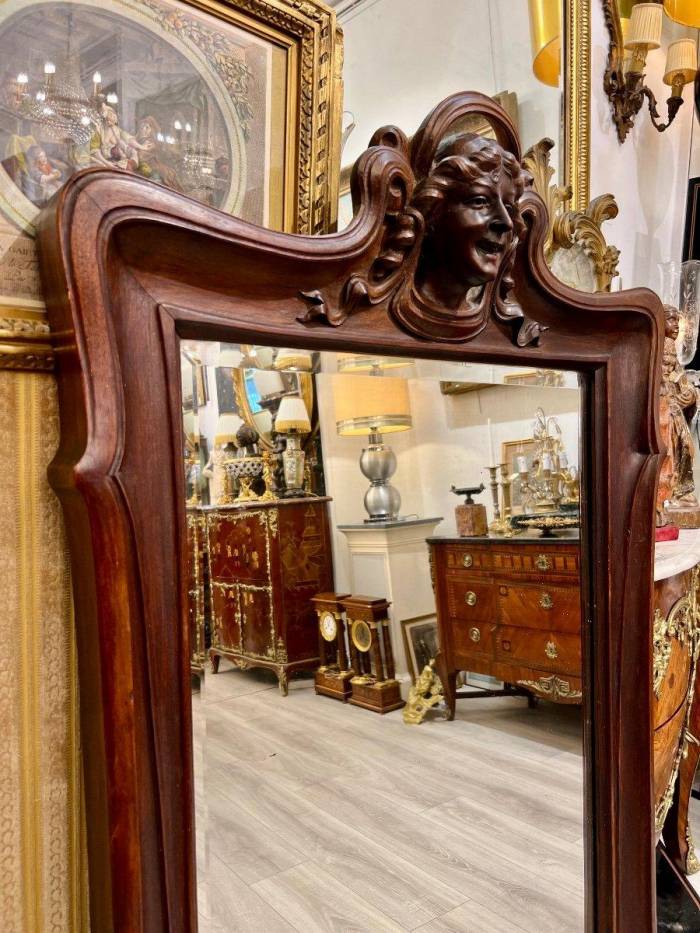 Art Nouveau Mirror in Solid Mahogany, in the Style of Eugene Vallin