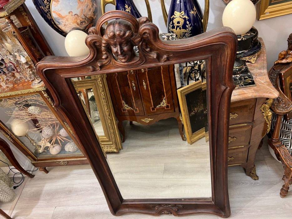 Art Nouveau Mirror in Solid Mahogany, in the Style of Eugene Vallin