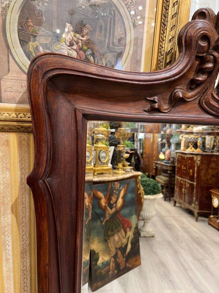 Art Nouveau Mirror in Solid Mahogany, in the Style of Eugene Vallin