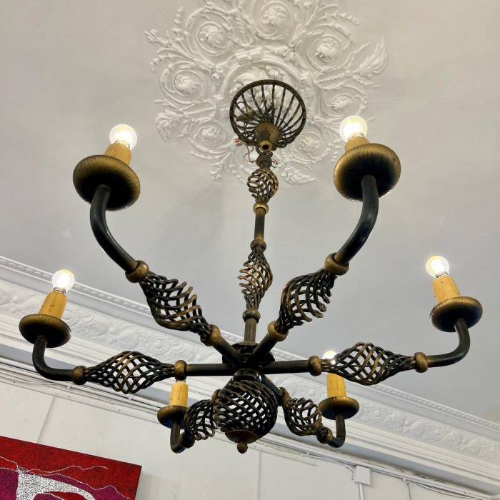 Art Deco Wrought Iron Chandelier with Six Arms, 1940