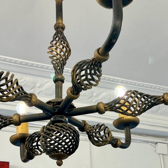 Art Deco Wrought Iron Chandelier with Six Arms, 1940