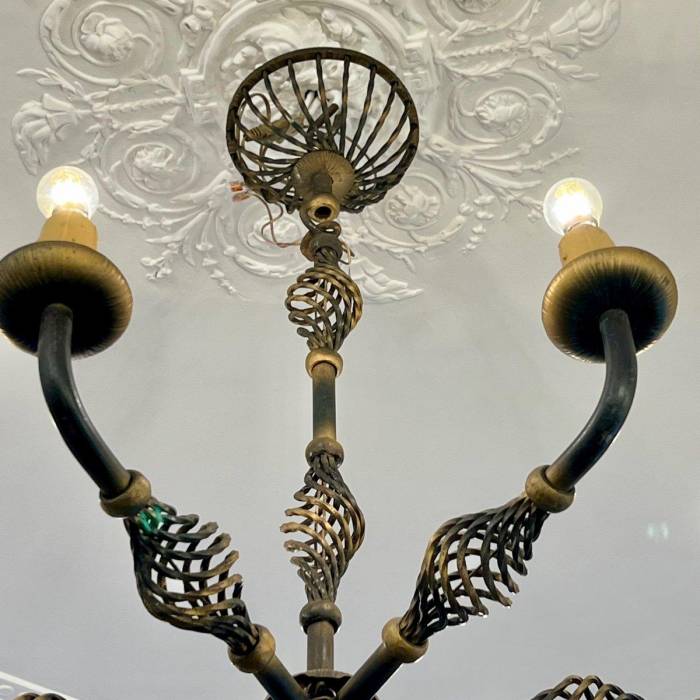 Art Deco Wrought Iron Chandelier with Six Arms, 1940