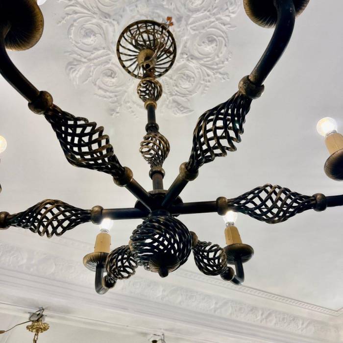 Art Deco Wrought Iron Chandelier with Six Arms, 1940