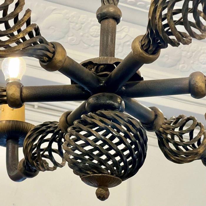 Art Deco Wrought Iron Chandelier with Six Arms, 1940