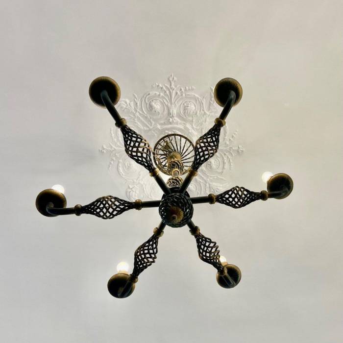 Art Deco Wrought Iron Chandelier with Six Arms, 1940