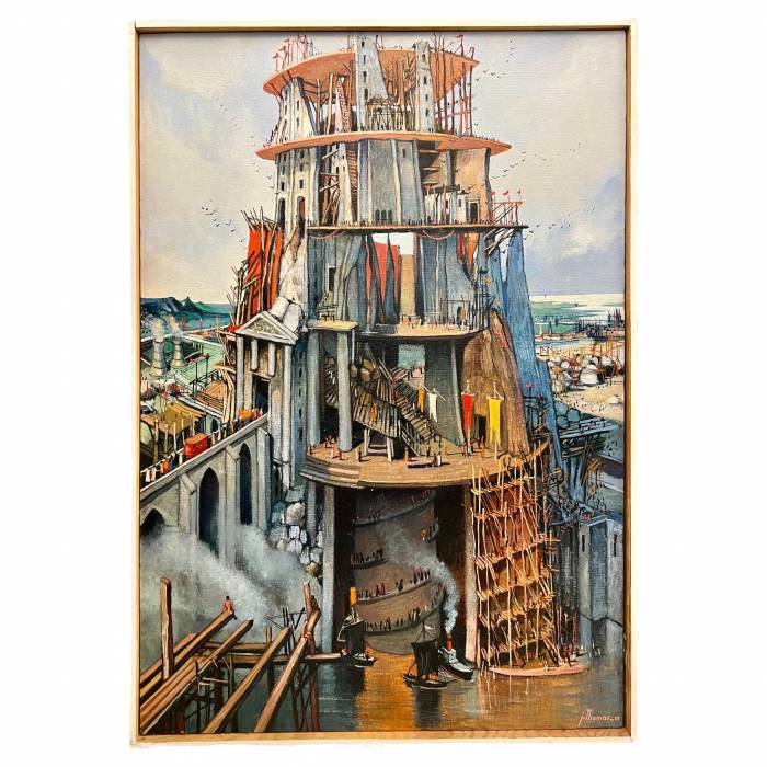 Oil-Painting by Jean Thomas (1923- 2019): `A Religious Life: Tower of Babel`