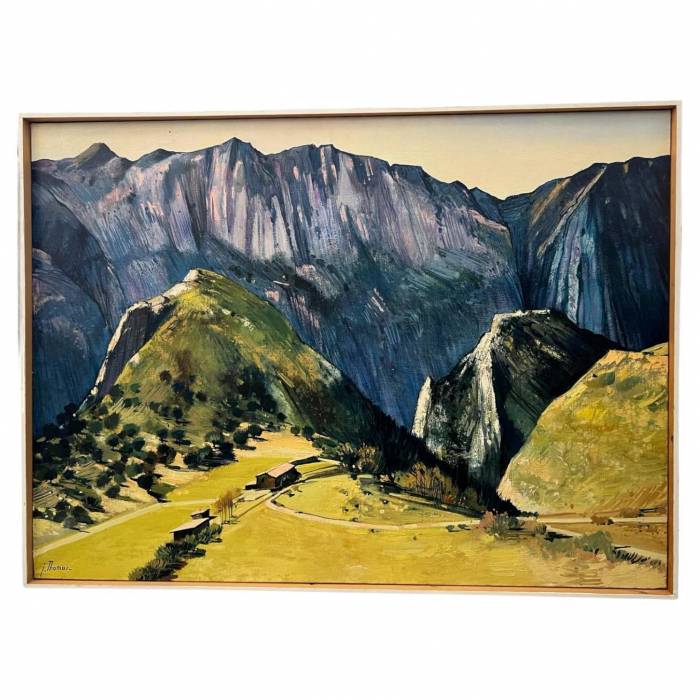 Oil-Painting by Jean Thomas (1923- 2019): `An Isolated Farm; Verdon Canyon`