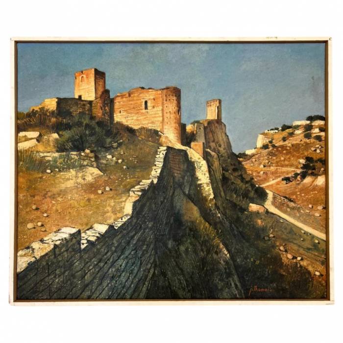 Oil-Painting `Rhône Valley: Chapel and Keep of Mornas Castle` by Jean Thomas