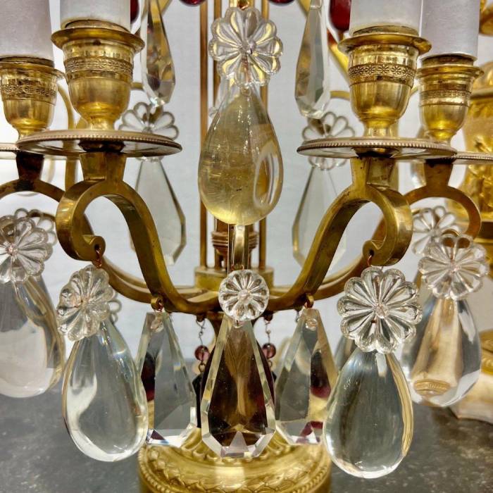 Late 19th Century Pair of Lyre Shaped Four-Light Candelabras