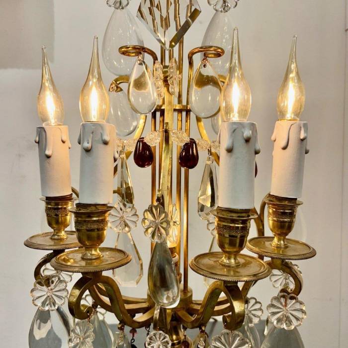 Late 19th Century Pair of Lyre Shaped Four-Light Candelabras