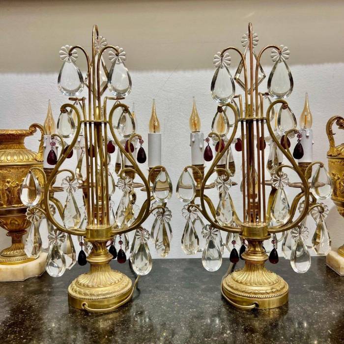 Late 19th Century Pair of Lyre Shaped Four-Light Candelabras