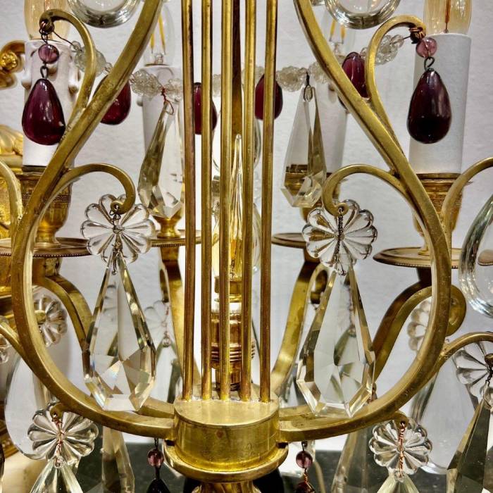 Late 19th Century Pair of Lyre Shaped Four-Light Candelabras