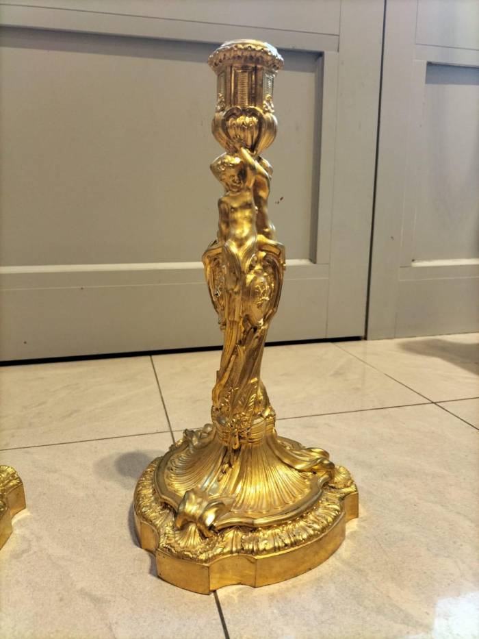 19th Century Gilt Bronze Candleholders, in the style of Ernest Meissonier